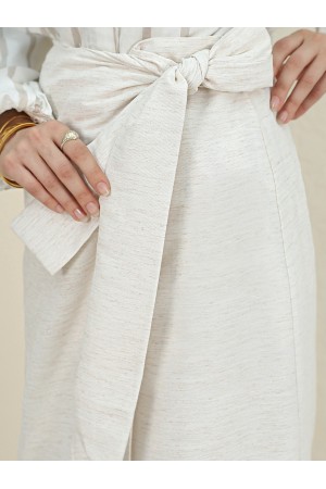 تنورة من الكتان برباط أمامي مزدوج -حجر