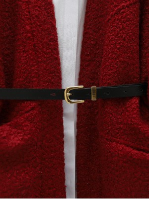 Pocket Balloon Sleeve Oversize Boucle Jacket -Maroon