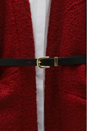 Pocket Balloon Sleeve Oversize Boucle Jacket -Maroon