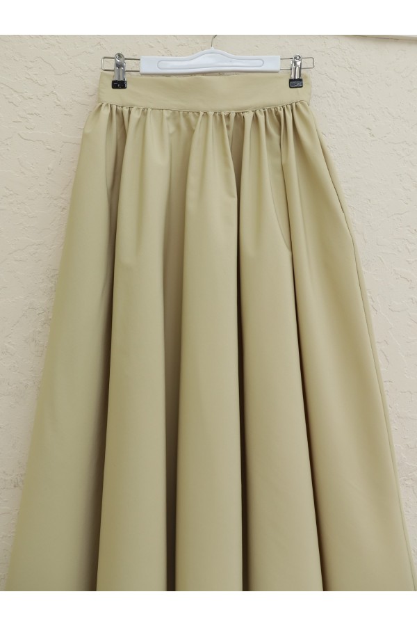 Pleated Bondit Skirt with Pockets - Beige