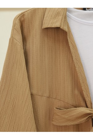 Front Tie Crinkle Kimono -Mink color