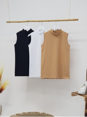 Yarım Boğazlı Sıfır Kol İçlik -Siyah