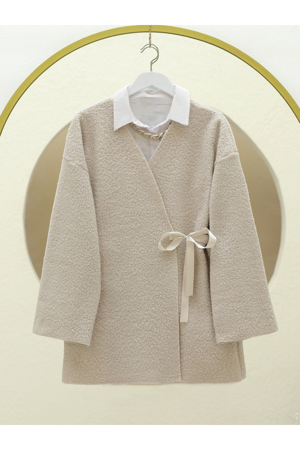 Yandan Bağlamalı Buklet Kimono -Taş