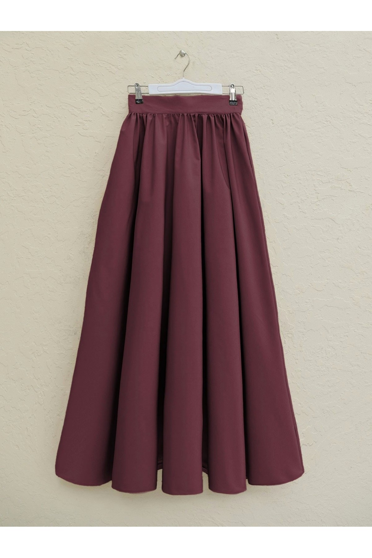 Pleated Bondit Skirt with Pockets  -Maroon