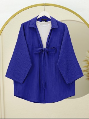 Front Tie Crinkle Kimono -Saxe 