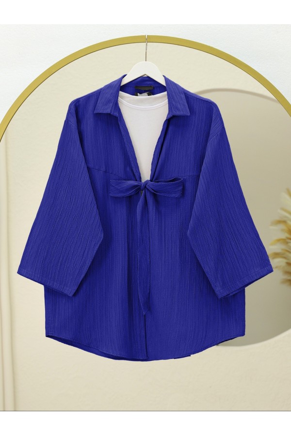 Önden Bağlamalı Krınkıl Kimono -Saks