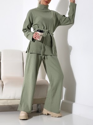 Yarım Boğazlı Kuşaklı Fitilli Takım  -Su Yeşili