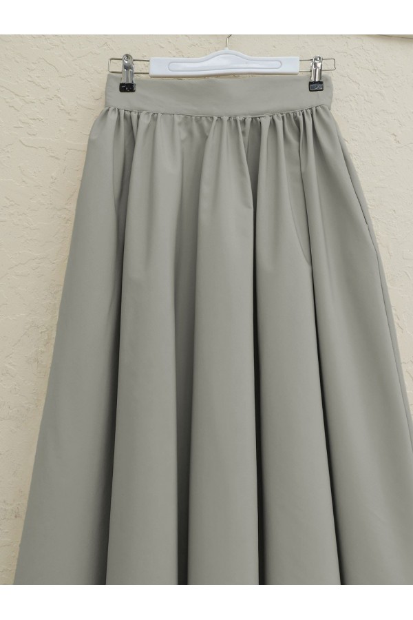 Pleated Bondit Skirt with Pockets  -Stone