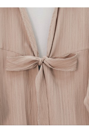 Front Tie Crinkle Kimono -Salmon