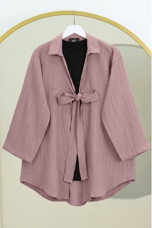 Önden Bağlamalı Krınkıl Kimono -Pudra