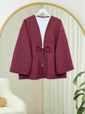 Poplin Kimono with Lace Front -Maroon