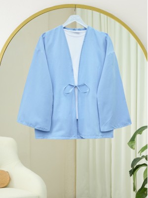 Poplin Kimono with Lace Front -Baby Blue