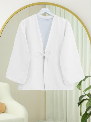 Poplin Kimono with Lace Front -White