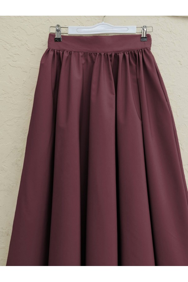 Pleated Bondit Skirt with Pockets  -Maroon