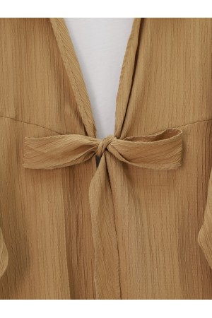 Front Tie Crinkle Kimono -Mink color