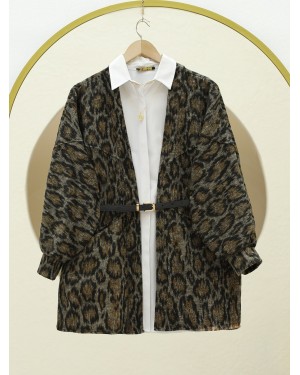 Leopar Desenli Balon Kol Salaş Ceket -Taba