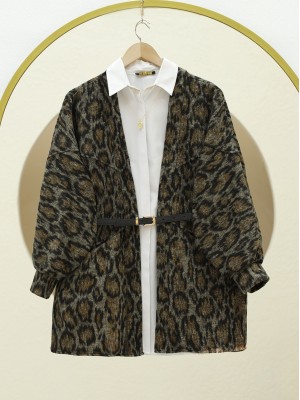 Leopar Desenli Balon Kol Salaş Ceket -Taba