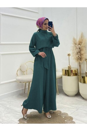 جمبسوت وردي بحزام وياقة واقفة -بترولي