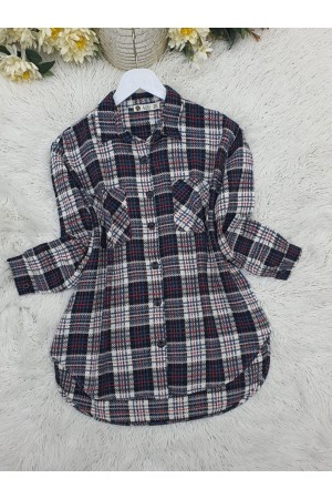 Buttoned Double Pocket Tweed Shirt   -İndigo