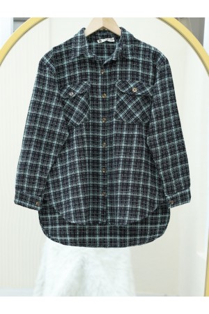 Tweed Shirt with Flap Pocket    -Sea green