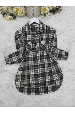 Buttoned Double Pocket Tweed Shirt   -Yellow