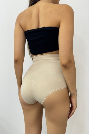 Silikonlu Uzun Bel Slip Korse -Krem