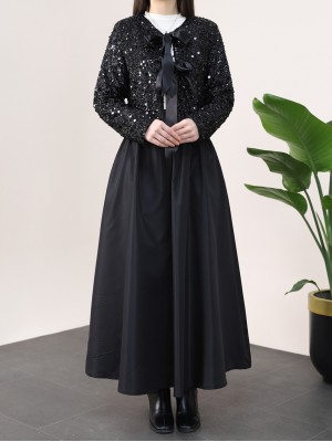 Taffeta Set with Sequined Jacket -Black