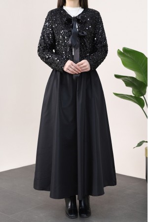 Taffeta Set with Sequined Jacket -Black