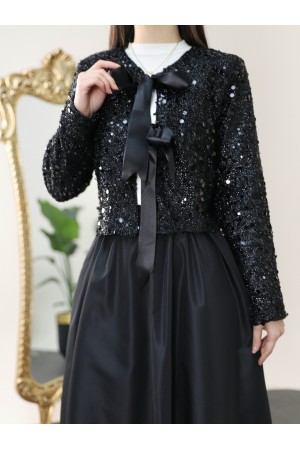 مجموعة التفتا مع سترة مطرزة -أسود