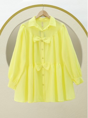 Önü Fiyonk Detaylı Parçalı Gömlek  -Açık Sarı