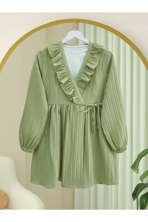 Fırfırlı Önü Bağcıklı Kolu Lastikli Kimono  -Çağla Y.