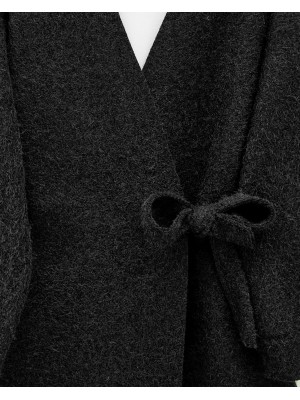 Yandan Bağlamalı Sakallı Kimono  -Siyah