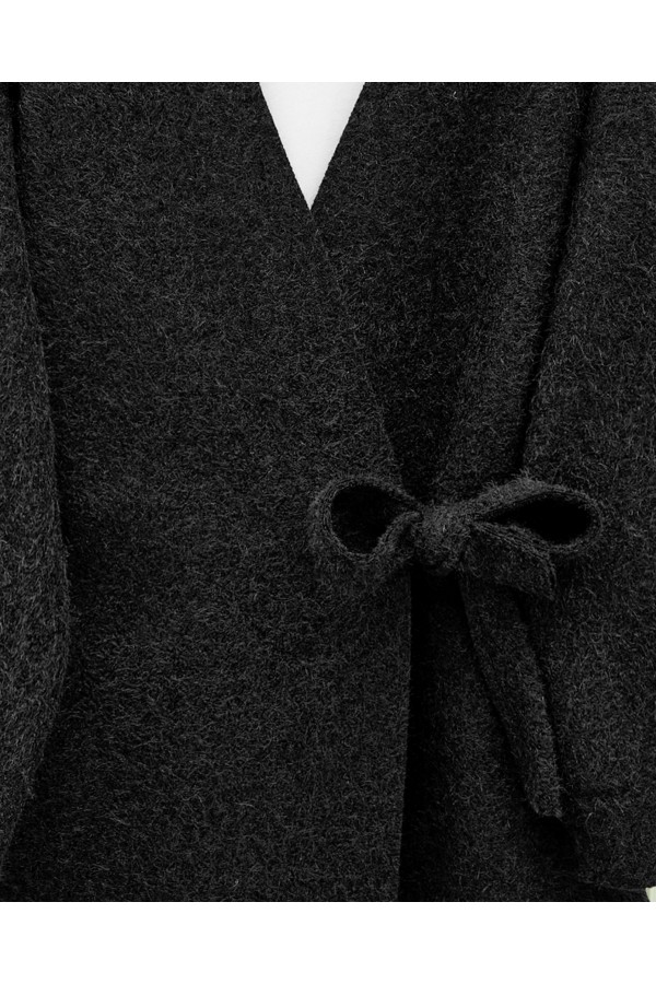 Yandan Bağlamalı Sakallı Kimono  -Siyah
