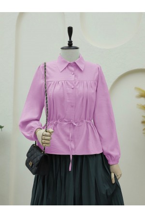 Tunnel Laced Buttoned Shirt Blouse -Pink