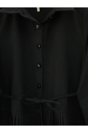 قميص مطوي مربوط عند الخصر بنصف أزرار -أسود