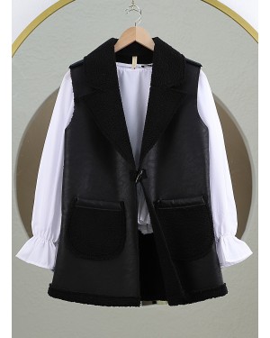 Lamb Plush Double Pocket Vest -Black