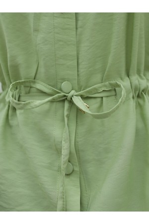 Tunnel Laced Buttoned Shirt Blouse -PISTACHIO GREEN
