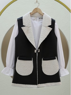 Lamb Plush Double Pocket Vest -White