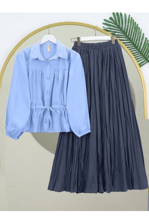 Tunnel Laced Buttoned Shirt Blouse -Baby Blue