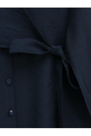 قميص بأكمام مرنة وربطة متقاطعة وأزرار -كحلي