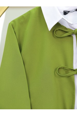Front Laced Elastic Waist Bell Skirt Suit -PISTACHIO GREEN