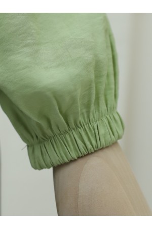 Tunnel Laced Buttoned Shirt Blouse -PISTACHIO GREEN