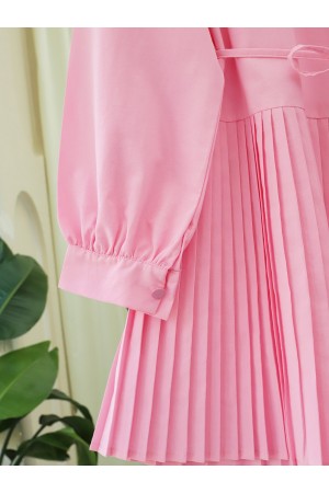 قميص مطوي مربوط عند الخصر بنصف أزرار -وردي