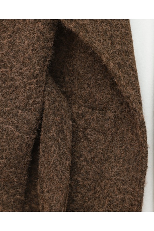 Wide Collar, Waist Belted, Pocketed Cashmere Coat -Brown