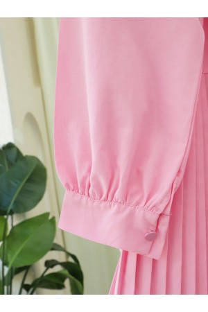 قميص مطوي مربوط عند الخصر بنصف أزرار -وردي