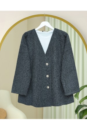 V Yaka Düğmeli Sakallı Kap -Antrasit