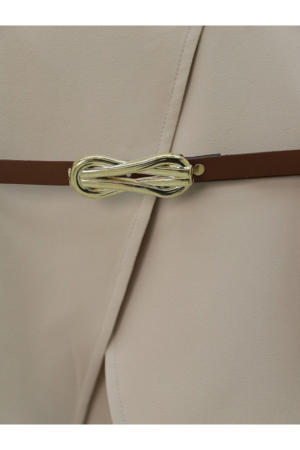 Belted Vest and Wide Leg Trousers Set - Beige