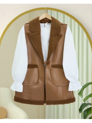 Lamb Plush Double Pocket Vest   -Snuff