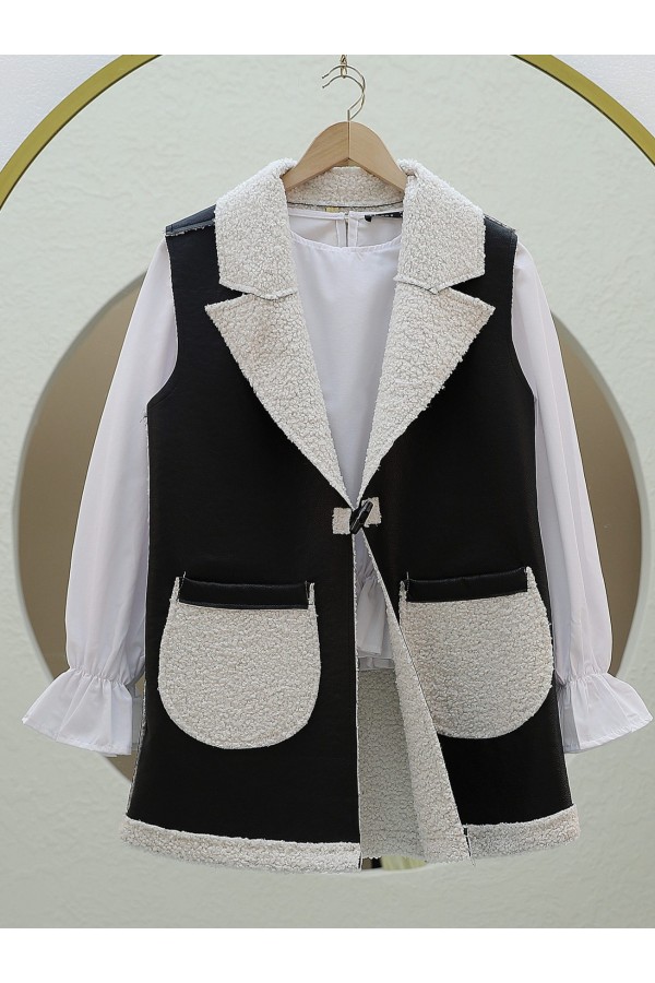 Lamb Plush Double Pocket Vest -White