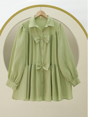 Önü Fiyonk Detaylı Parçalı Gömlek  -Su Yeşili